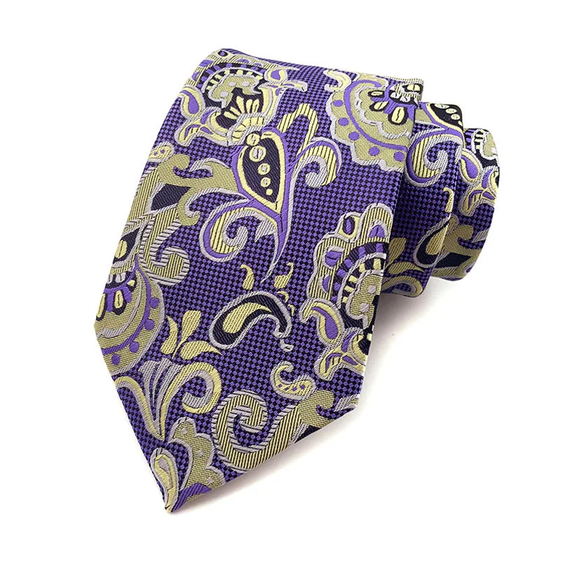 Luxury 8CM Mens Necktie Purple Color Stripes Floral Plaid Solid Dot Ties For Man Groom Neck Tie For Business Wedding Party