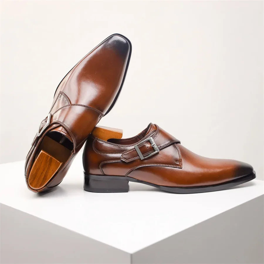 British Style Men's Shoes Genuine Leather Square Head Business Casual Shoes Buckle Cross Border Fashion