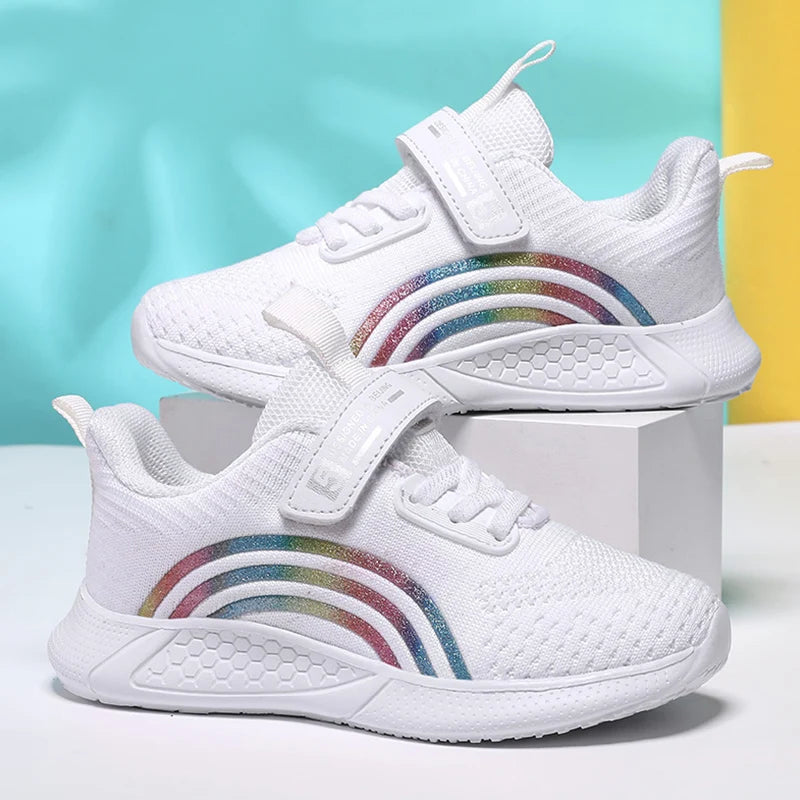 Spring Autumn Kids Girls Casual Shoes Child Breathable Mesh Sneakers Student's Anti-Slip Sport Walking Footwear Size 28-38