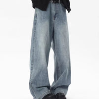 Loose Straight Jeans Men's Summer Casual Drooping Wide-leg Floor Trousers Chrome Darts Rhinestones Cooling Pants Man Jackets Top