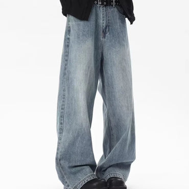 Loose Straight Jeans Men's Summer Casual Drooping Wide-leg Floor Trousers Chrome Darts Rhinestones Cooling Pants Man Jackets Top