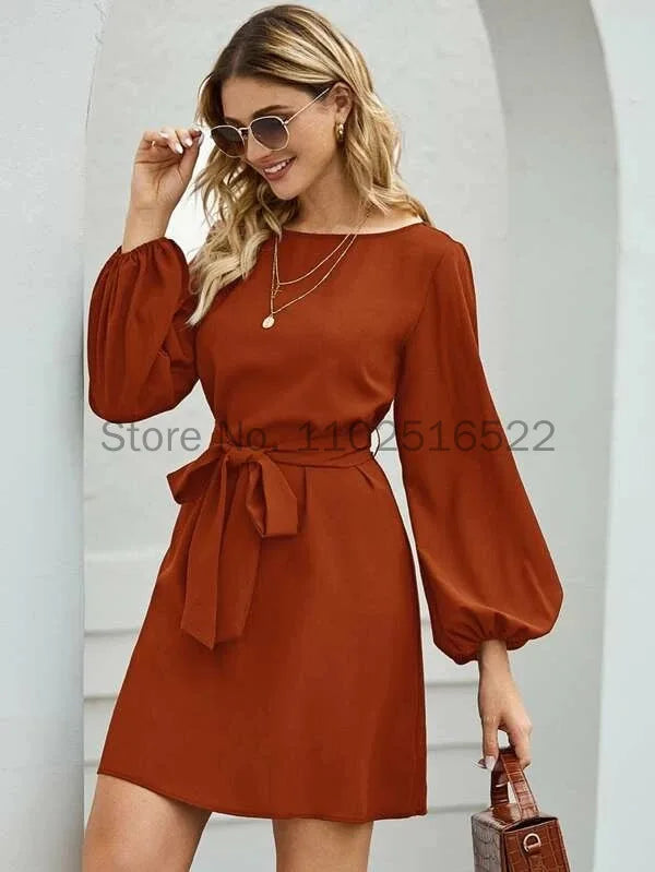 New European and American Women's Solid Color Temperament Commuting Slim Slim Pullover High Waist Dress