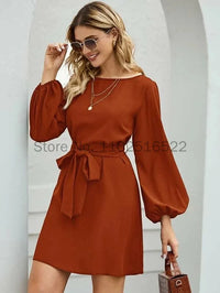 New European and American Women's Solid Color Temperament Commuting Slim Slim Pullover High Waist Dress