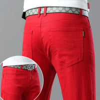 New High Quality Men's Trend Yellow Red White Jeans 2024 Spring Autumn Male High Waist Casual Pants Classic Brand Denim Trousers