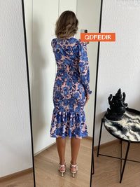 New In Summer Women's Dress Lantern Sleeve Printed Evening Women Dress Elegant Party Long Formal Occasion Dresses for Women 2023