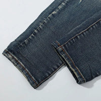 Fashionable new men's jeans with pleated elastic slim fit, retro washed blue jeans, high street designer hip-hop brand pants, ho