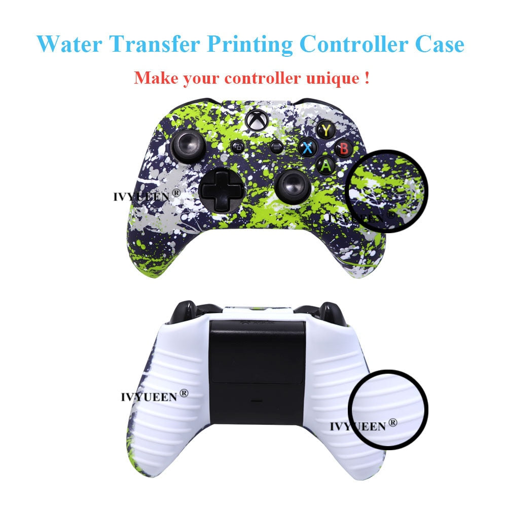 IVYUEEN Silicone Protective Skin Case for XBox One X S Controller Protector Water Transfer Printing Camouflage Cover Grips Caps