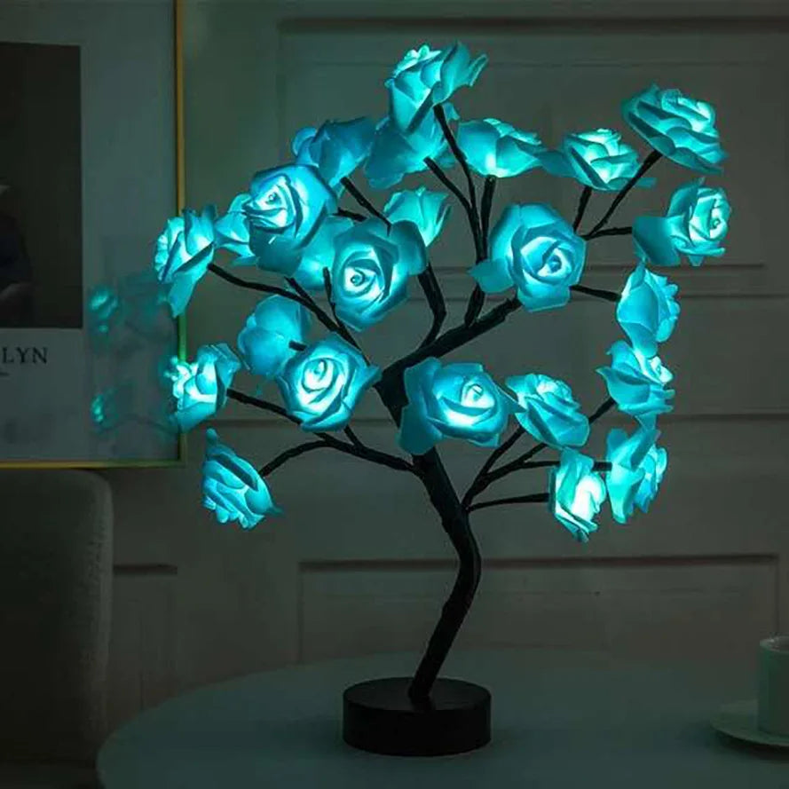 24 LED Rose Tree Lights USB Plug Table Lamp Fairy Flower Night Light For Home Party Christmas Wedding Bedroom Decoration Gift