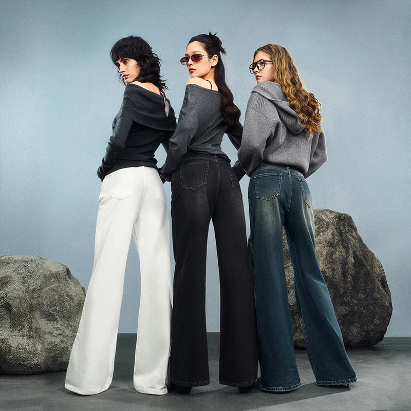 TOYOUTH Women Denim Jeans 2025 Autumn New Retro Lycra Micro Flare Pant