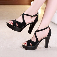 Small Size 32-43 Block High Heels Gladiator Sandals Women Shoes Suede 2023 Summer Sexy Platform Shoes for Office Dance Model