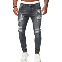 2023 Fashion Street Style Ripped Skinny Jeans Men Vintage wash Solid Denim Trouser Mens Casual Slim fit Black Blue denim Pants