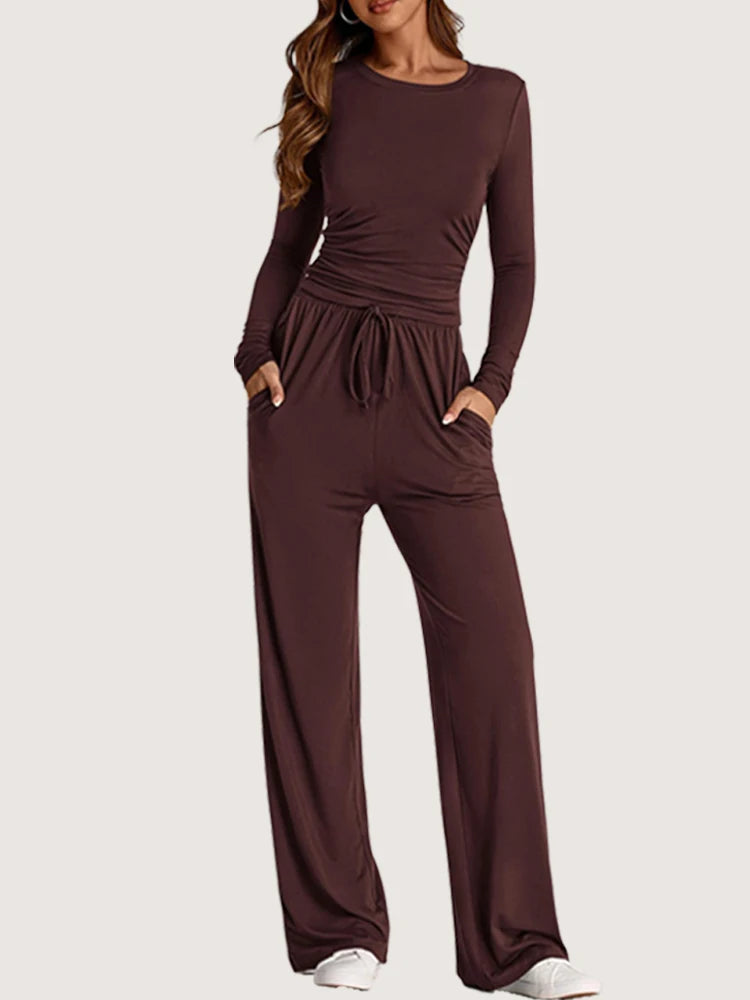 2025 autumn/winter asymmetrical design casual suit women's long sleeved wide leg pants multi occasion sportswear