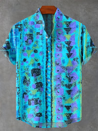 Men's Short Sleeve Shirt High Quality Vintage Ethnic Style Floral Geometric Striped Neckline Art Print Casual Linen Shirt
