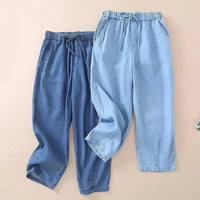 High waisted Jeans For women Summer 2025 New Elastic waisted Loose Washed harem Pants Female Thin Casual Denim Pants With pocket