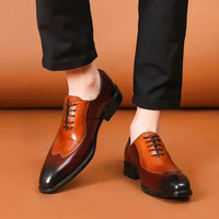 Classic Men's Brogue Oxford Dress Shoes Luxury Genuine Brown Cow Leather Pointed Toe Lace-Up Wedding Party Formal Shoe for Men