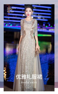 Evening Gown High-end Banquet Niche Light Luxury Host Steel Companion Conductor Choir Performance Costume Women's Long Dress WLF