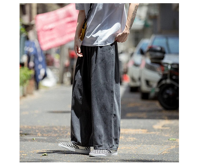 Men's Jeans Hip Hop Streetwear Skateboard Neutral Denim Trousers Men Jeans Wide Leg Denim Cargo Jean Pants Loose Straight Baggy