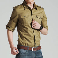 Mens Military Shirts 2025 Autumn Long Sleeve Casual Workwear Pocket Shirts Camisas Slim Solid Male Military Shirts Chemise Homme