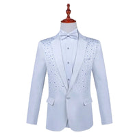2025 New Black and White Hot Diamond Suits for Men 2-piece,Male Group Chorus/Singer Host/Anchor Dress Performance MC Blazer+Pant