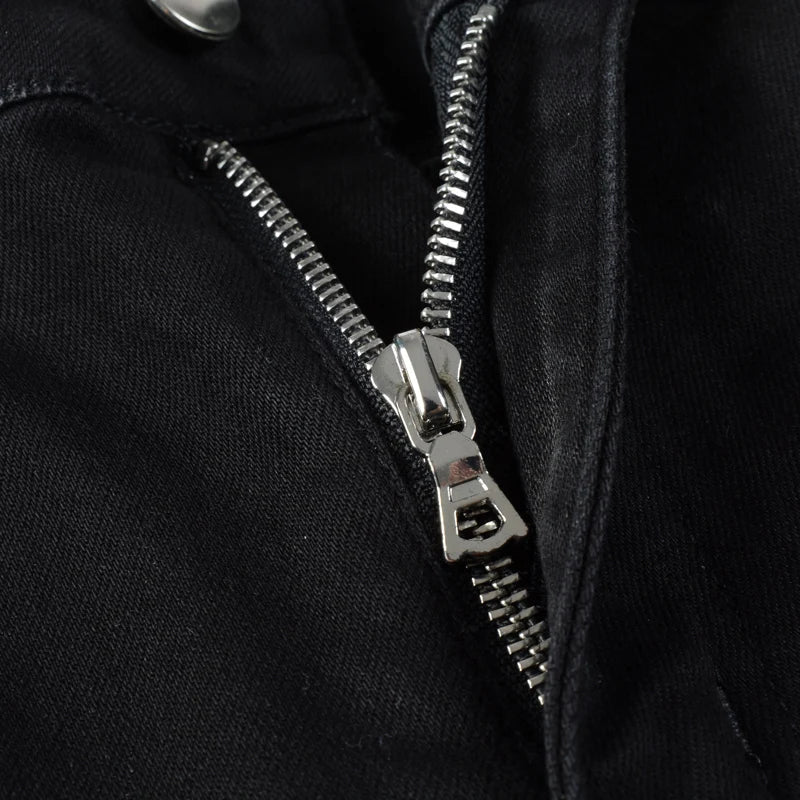 Fashionable new men's jeans, washed, nostalgic, elastic, slim fit, perforated, patchwork patch, black jeans, high street designe