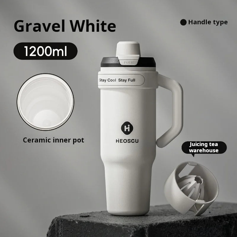 1pc Stainless Steel Ice Tumbler 1200ml Insulated Cup With Handle & Straw Keeps Cold For 24 Hrs Car Insulation Cup Coffee Water