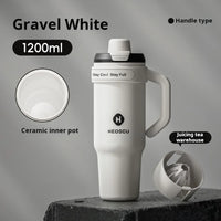 1pc Stainless Steel Ice Tumbler 1200ml Insulated Cup With Handle & Straw Keeps Cold For 24 Hrs Car Insulation Cup Coffee Water