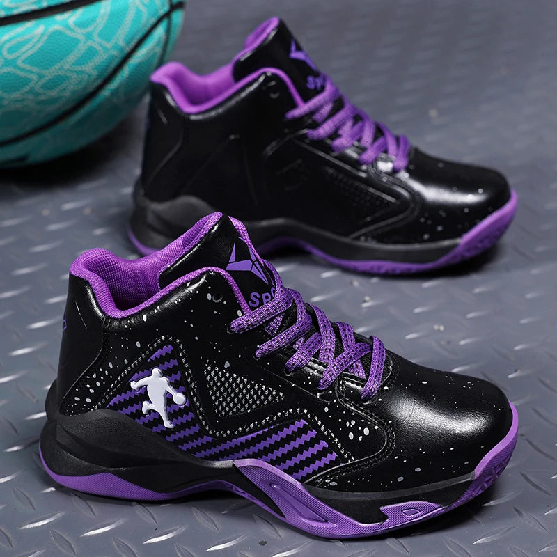 Youth Basketball Shoes Outdoor Non slip Durable Sports Shoes Boys Spring and Autumn Fashion Trend Leather Sneaker