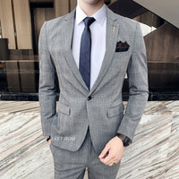 7XL Blazer Vest Pants High-end Brand Plaid Retro Business Suit Groom Wedding Party Slim Suit