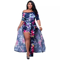 Plus Size XL-5XL Summer Long Maxi Dress Women Short Sleeve Floral Print Night Club Party Bandage Street Dresses Vestidos GL5005