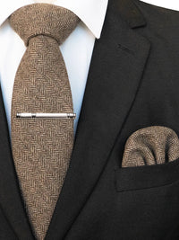 JEMYGINS Classic Wool Necktie For Men 8cm Brown Grey Men Striped Plaid Cashmere Tie Pocket Square Sets Wedding Accessory Gift