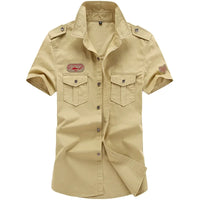 2023 New Mens Military Shirt Men Short Sleeve Cargo Shirts 100% Cotton Casual Solid Shirt Male Pocket Work Shirt