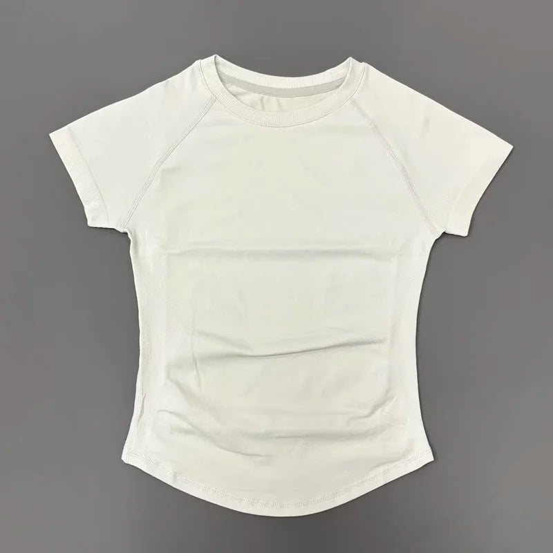 HISTELLO Sport Short Sleeve Top Women Gym Yoga Top Workout Clothes Sports T Shirt Fitness Activewear Running Tight Tops