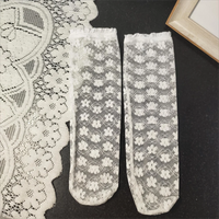 Lolita Skirt Base Socks White Lace Thin Ruffle Long Knee-high Sock for Kids Baby Princess Style Heart Bow Pattern Mesh Stockings
