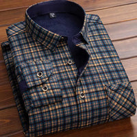 2025 Men's Autumn Winter Casual Fleece Plaid Shirt Fashion Soft Warm Turn Down Collar Long Sleeve Shirt Male High-Quality Tops