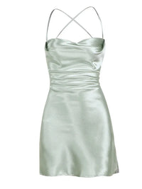 Mint Green Smooth Satin Suspender Dress For Women's Summer 2024 Design, Temperament And Style, Large Backless Short Skirt T5VO