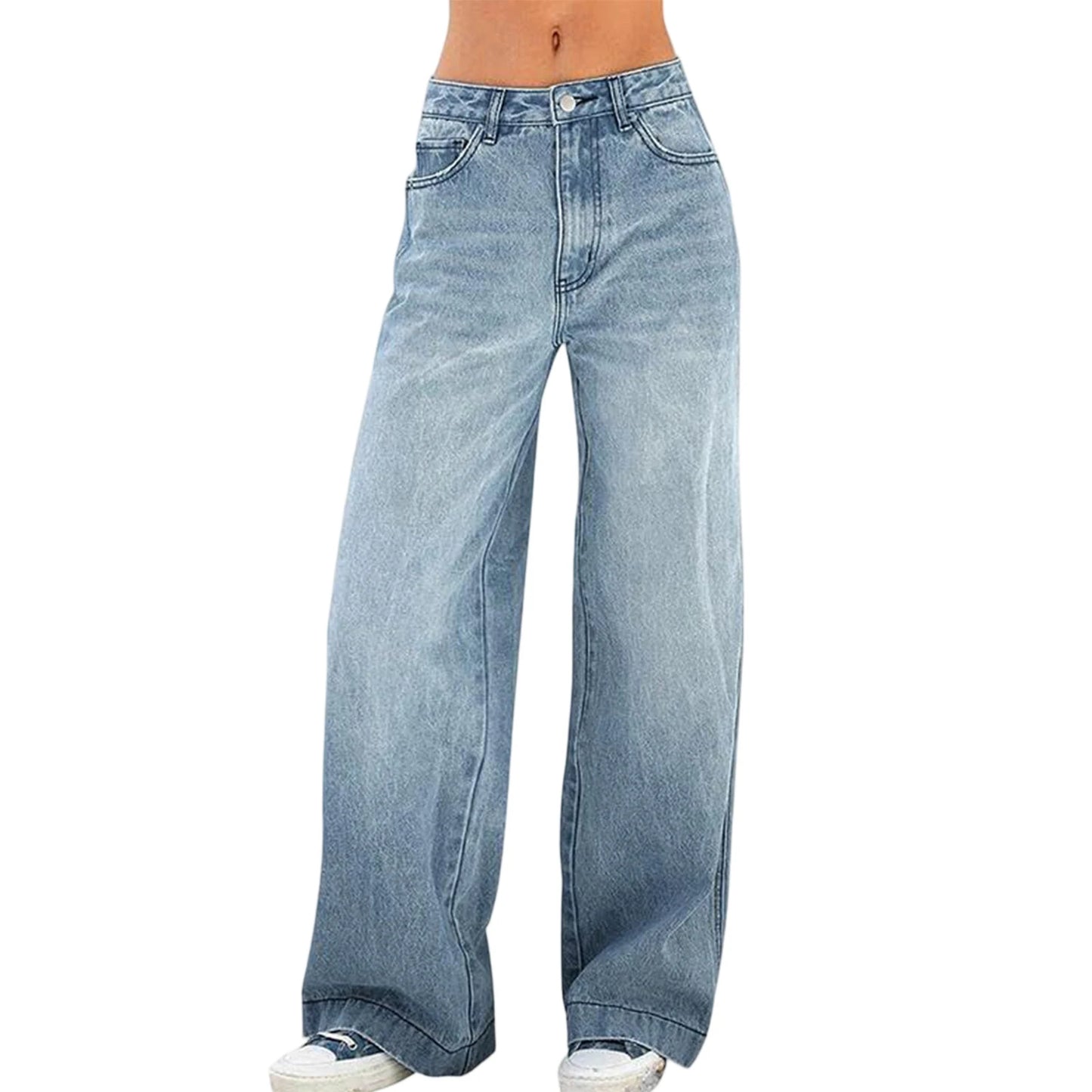 Jeans Wide Leg Jeans Pants For Women Casual For Women Fitshinling Fashion Clothing Vintafe Denim Trousers Light Blue Female