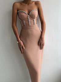 Ailigou 2022 New Women&#39;S Fashion Bead Chain Crystal Design Long Dress Sexy Sleeveless Backless Celebrity Party Bandage Dress