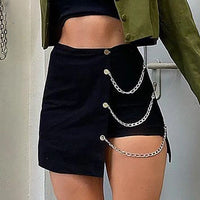 Gothic Skirt Irregular Chain Mini Skirt Woman Fashion Y2k Clothes Autumn Winter Streetwear Solid High Waist Black Skirt