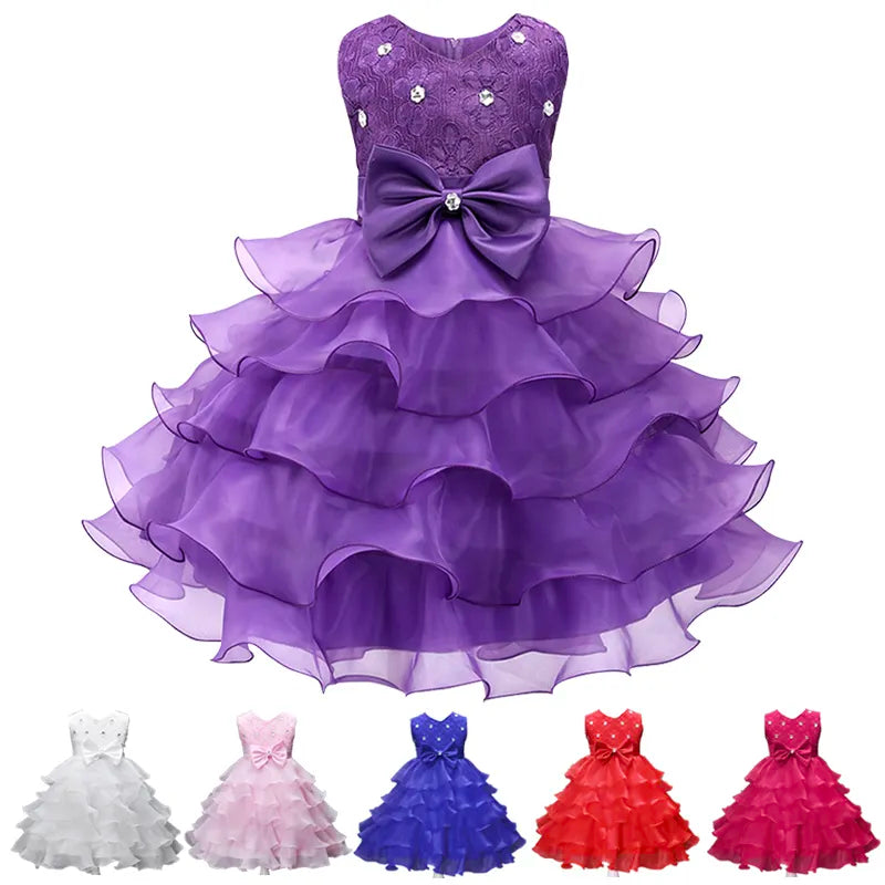 Girls Princess Flower Wedding Fluffy Gown Kids Dresses For Girls Birthday Party Tutu Dress Children Elegant Vestidos for 3-8Year