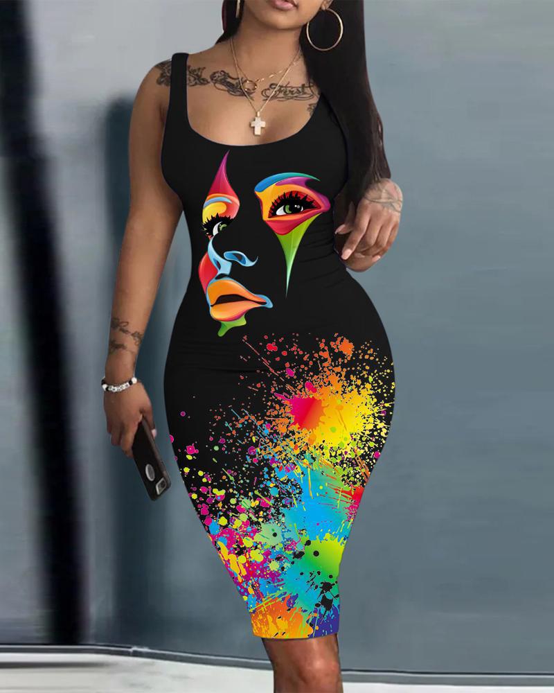 Summer Daily Dresses for Women 2023 Fashion Tie Dye Print Sexy Party Sleeveless U-Neck Bodycon Casual Dresses