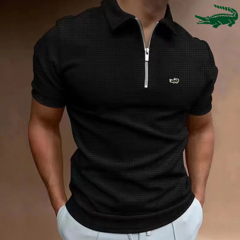 CARTELO Brand POLO Shirt Zipper Waffle Summer Men's Short Sleeve T-shirt Sport Casual Quick Dry Breathable Elastic Bottom