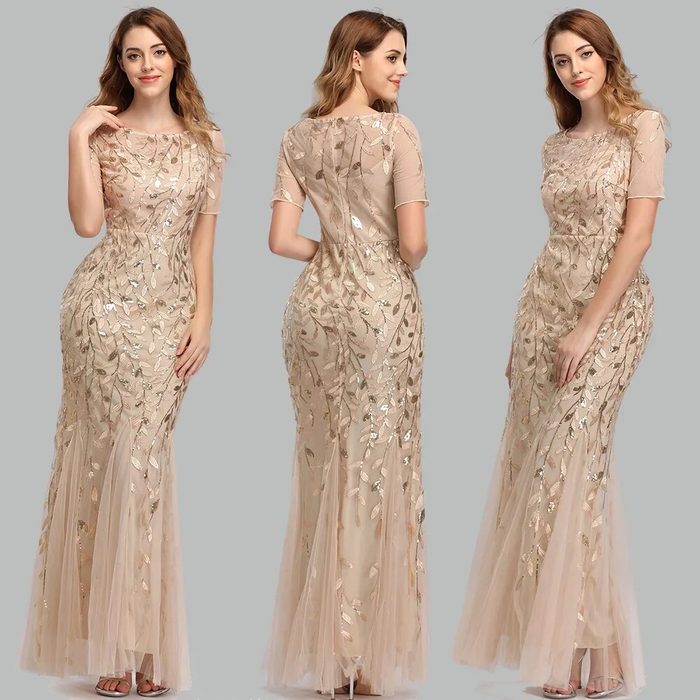 Women's Summer 2023 New Mermaid Party Evening Gowns Embroidered Mesh Maxi Sequins Elegant Bridesmaid  Slim Long Fishtail Dresses