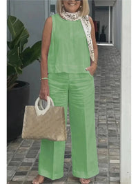 New Summer Women's Suit Sleeveless Top Wide Leg Trousers Two Piece Set Fashion Casual Solid Holiday 2 Piece Set Women Clothes