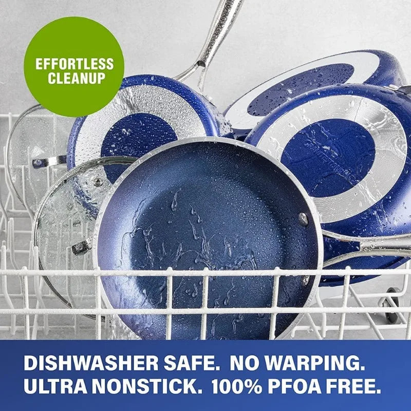 Blue 5 Piece Cookware Set, Ultra Non-Stick, Dishwasher Safe, Oven Safe