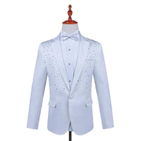 2025 New Black and White Hot Diamond Suits for Men 2-piece,Male Group Chorus/Singer Host/Anchor Dress Performance MC Blazer+Pant
