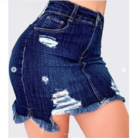 Sexy Women Fashion Denim Skirt Ripped Hip Distressed High Waist Button Denim Pencil Skirts