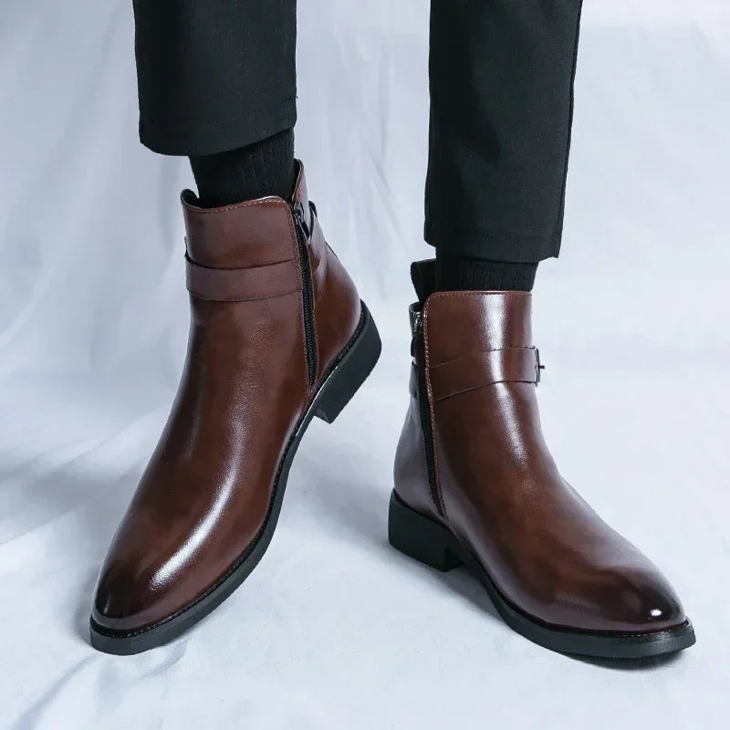 Autumn New Men's Boots British Style Pointed Formal Leather Oxford Shoes Dress Boots Chelsea Business Ankle Boots High-Top Shoes