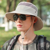 UPF 50+ Wide Brim Fisherman Hat Mesh Breathable Sun Hat for Fishing Hiking Outdoor Windproof Sunscreen Cap 56-59cm Hats for Men