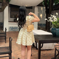 Plus Size Pleated Mini Dress For Women Floral Print V Neck Short Sleeve Lace Up Lady Sexy Slim Summer Elegant Outfits Party