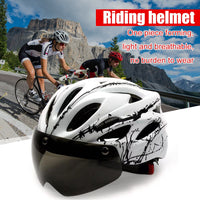 Motorcycle Helmet with LED Warning Light Outdoor Safety Cycling Helmet MTB Mountain Bike Helmet With Goggles Riding Equipment